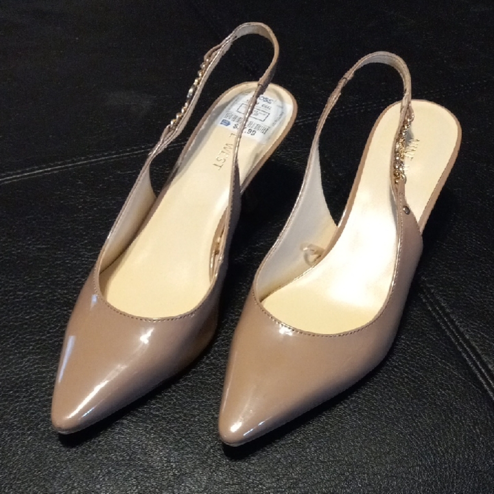 Nine West Glossy Beige Slingback Heels